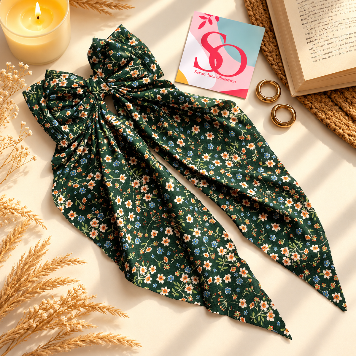 Forest Green Floral Bow Combo
