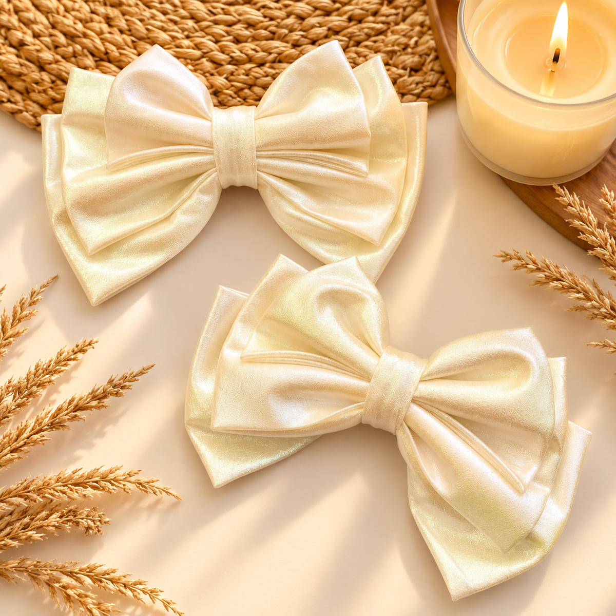 Pearl White Satin Bow Combo – Set of 2