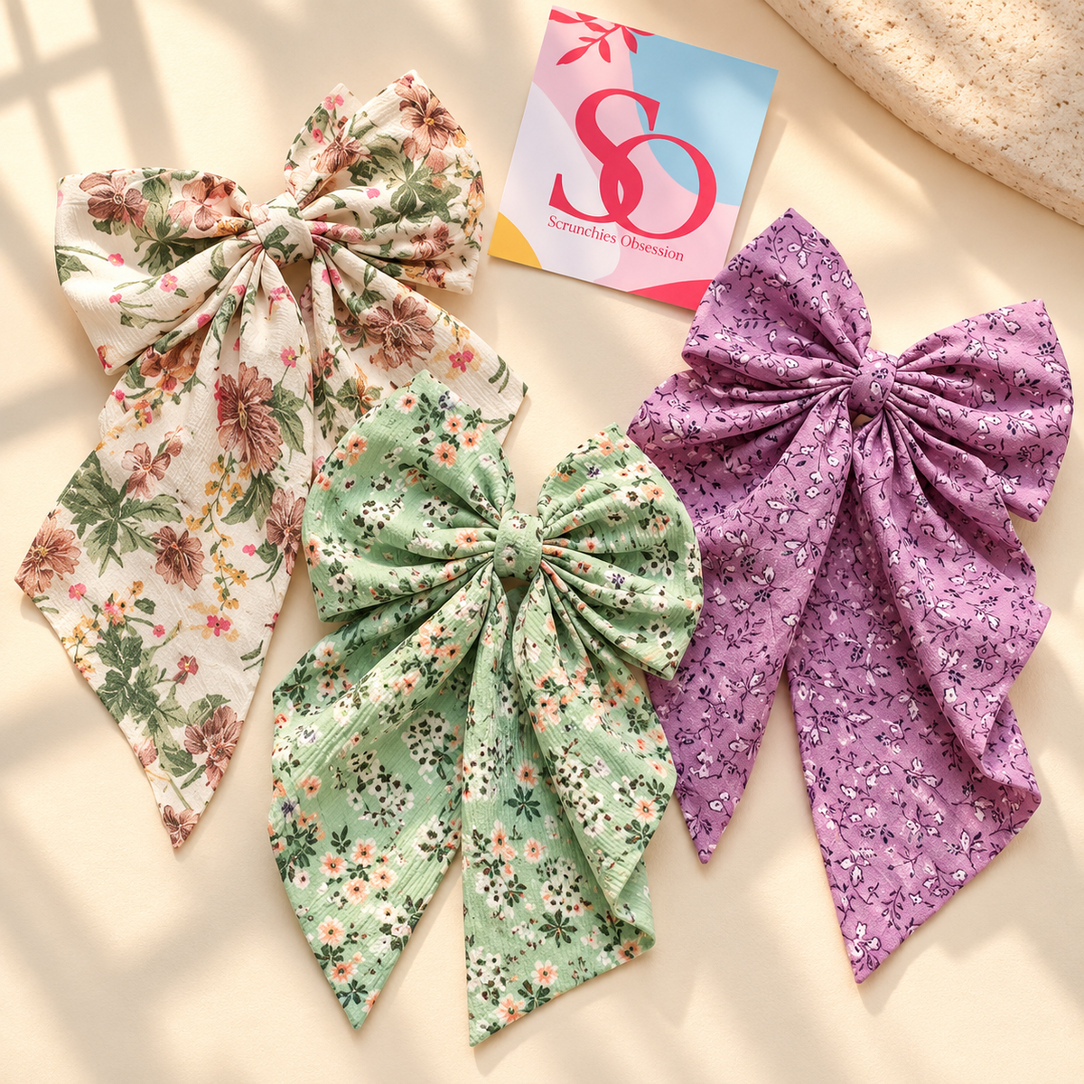 Floral Bow Hair Clips Combo – Set of 3