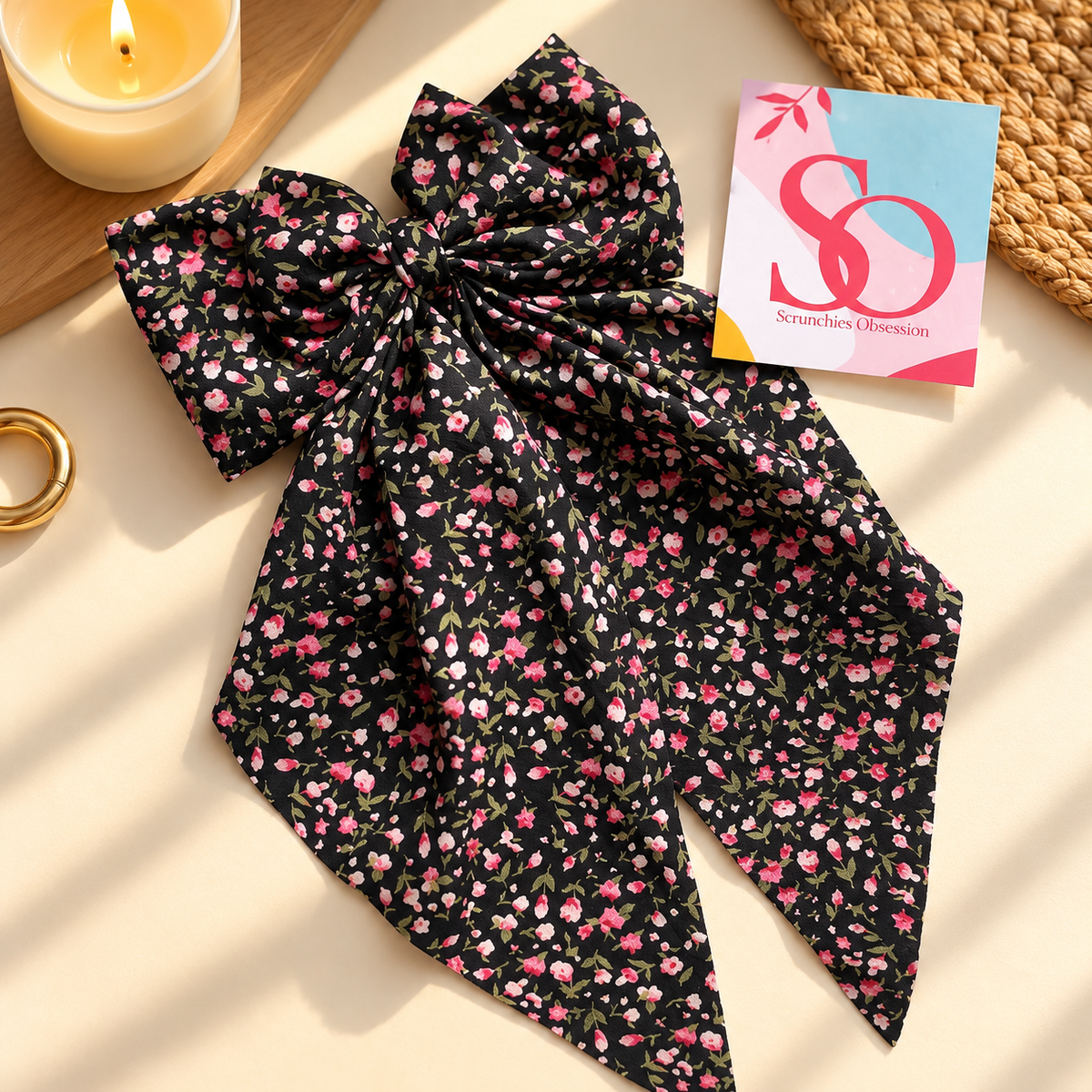 Black Floral Bow Hair Accessory