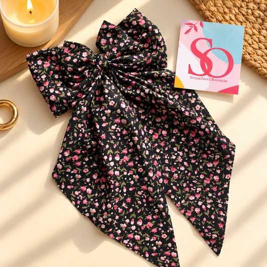 Black Floral Bow Hair Accessory