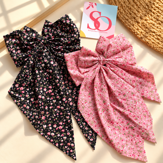 Floral Bow Hair Accessories Combo – Set of 2