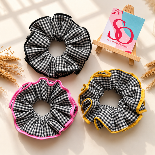 Gingham Ruffle Scrunchies – Set of 3